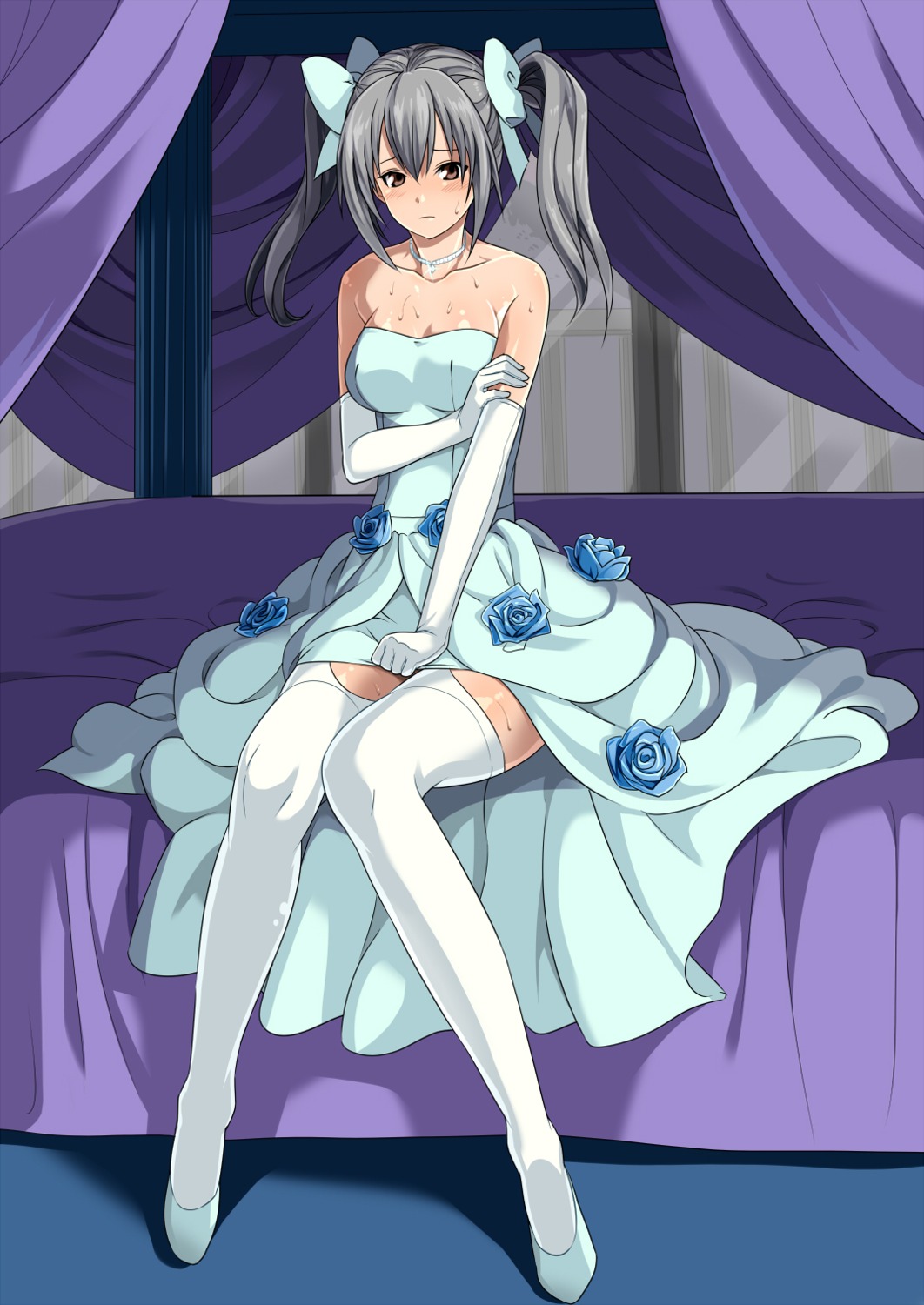 dress edy_nelson shinya04 stockings thighhighs valkyria_chronicles wedding_dress wet