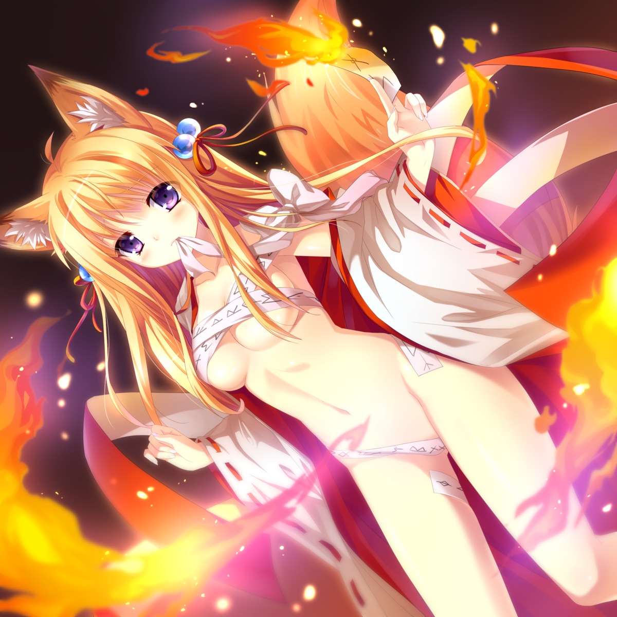 animal_ears kitsune naked_ribbon shoufukucho tail underboob