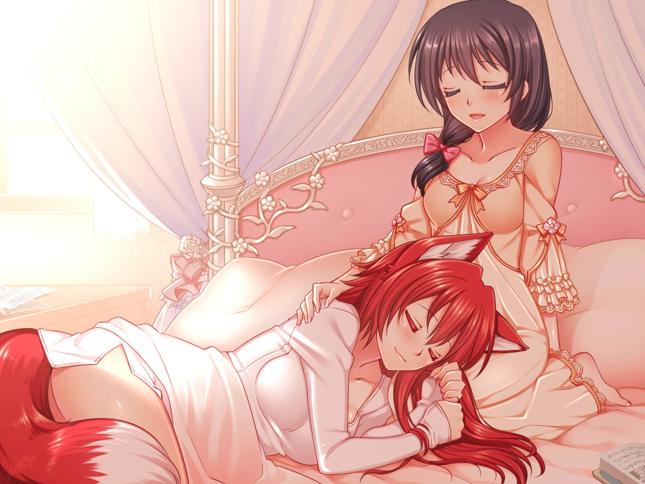 animal_ears kitsune konshin nopan pajama tail wallpaper