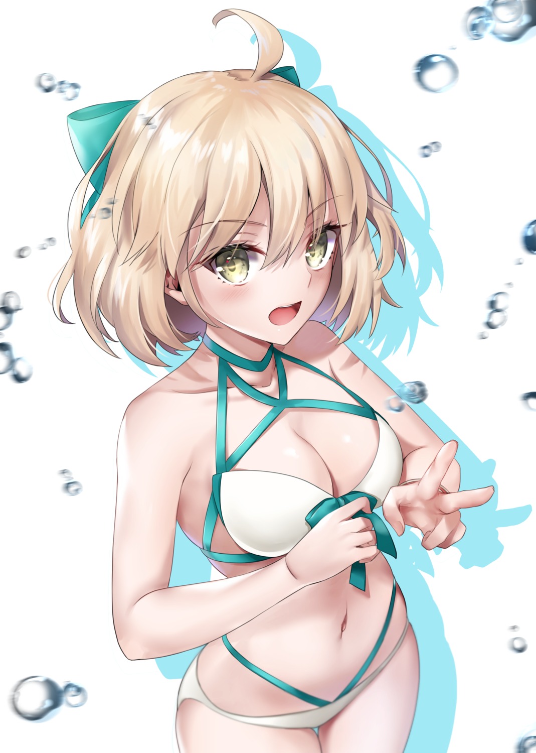 bikini cleavage fate/grand_order hane_yuki okita_souji_(fate) swimsuits