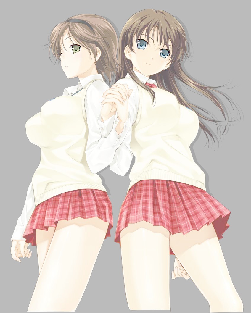 happoubi_jin honma_natsume iseshima_aya seifuku skirt_lift sweater transparent_png zettai_shougeki_platonic_heart