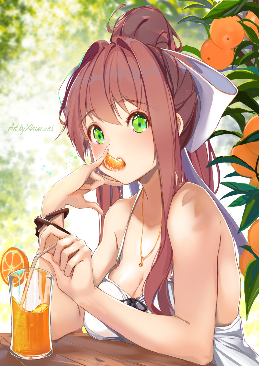 cleavage doki_doki_literature_club! monika_(doki_doki_literature_club!) xhunzei