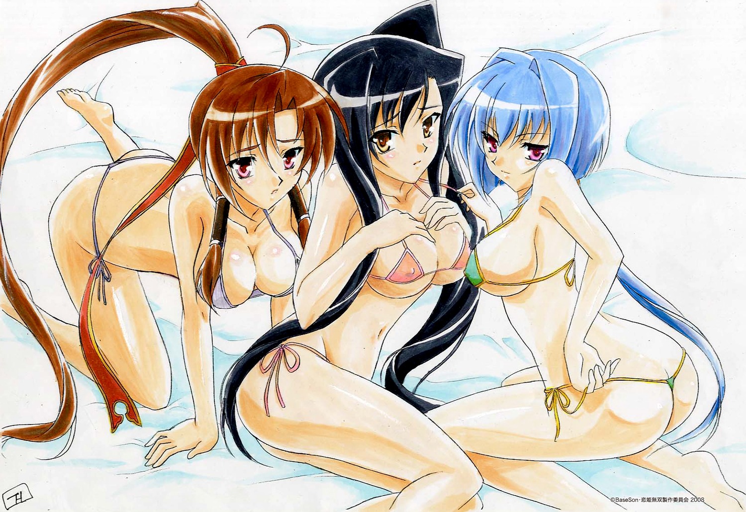 ass bachou baseson bikini chouun cleavage erect_nipples kanu katagiri_hinata koihime_musou swimsuits thong