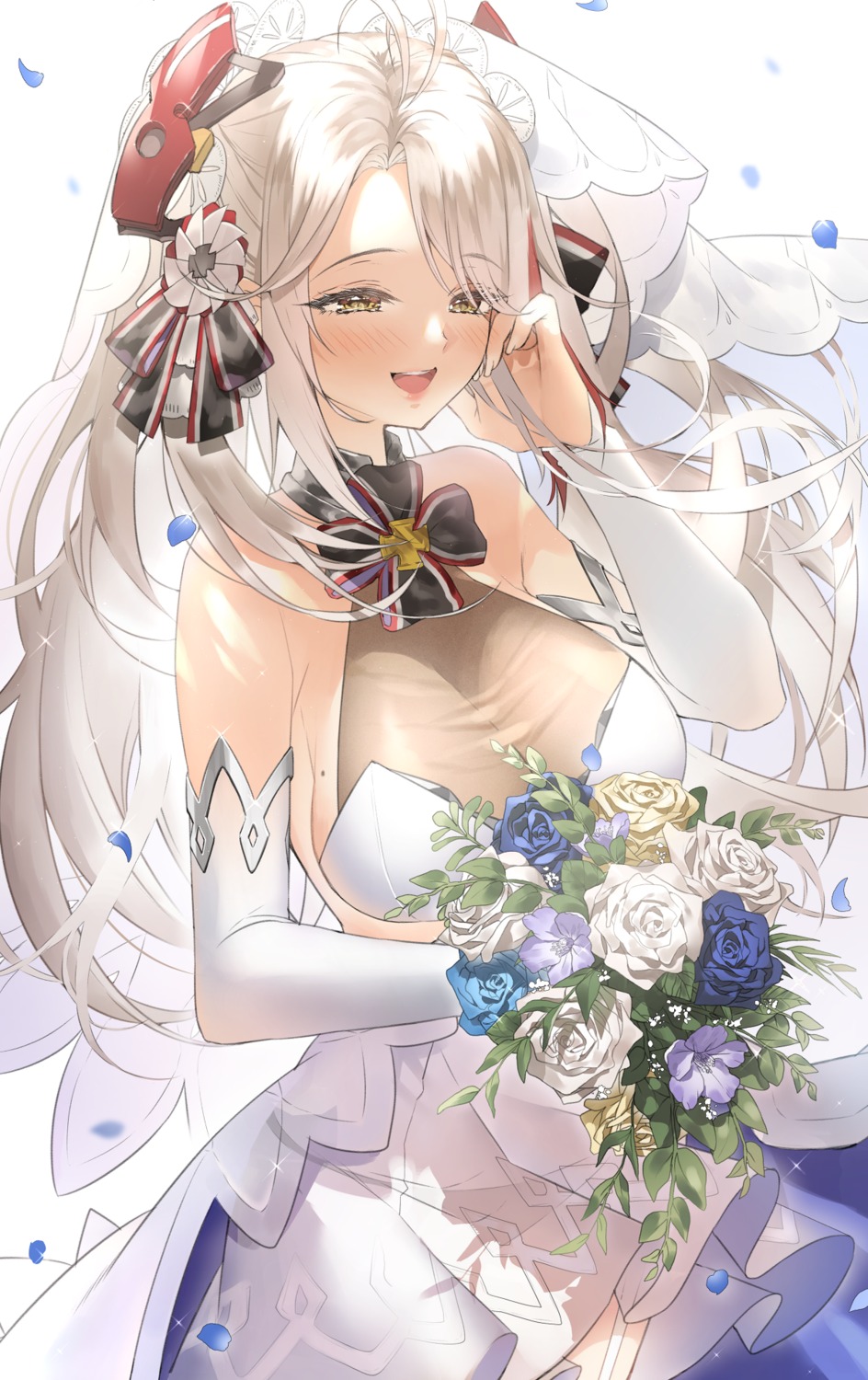 azur_lane cleavage dress prinz_eugen_(azur_lane) ran_s200 wedding_dress