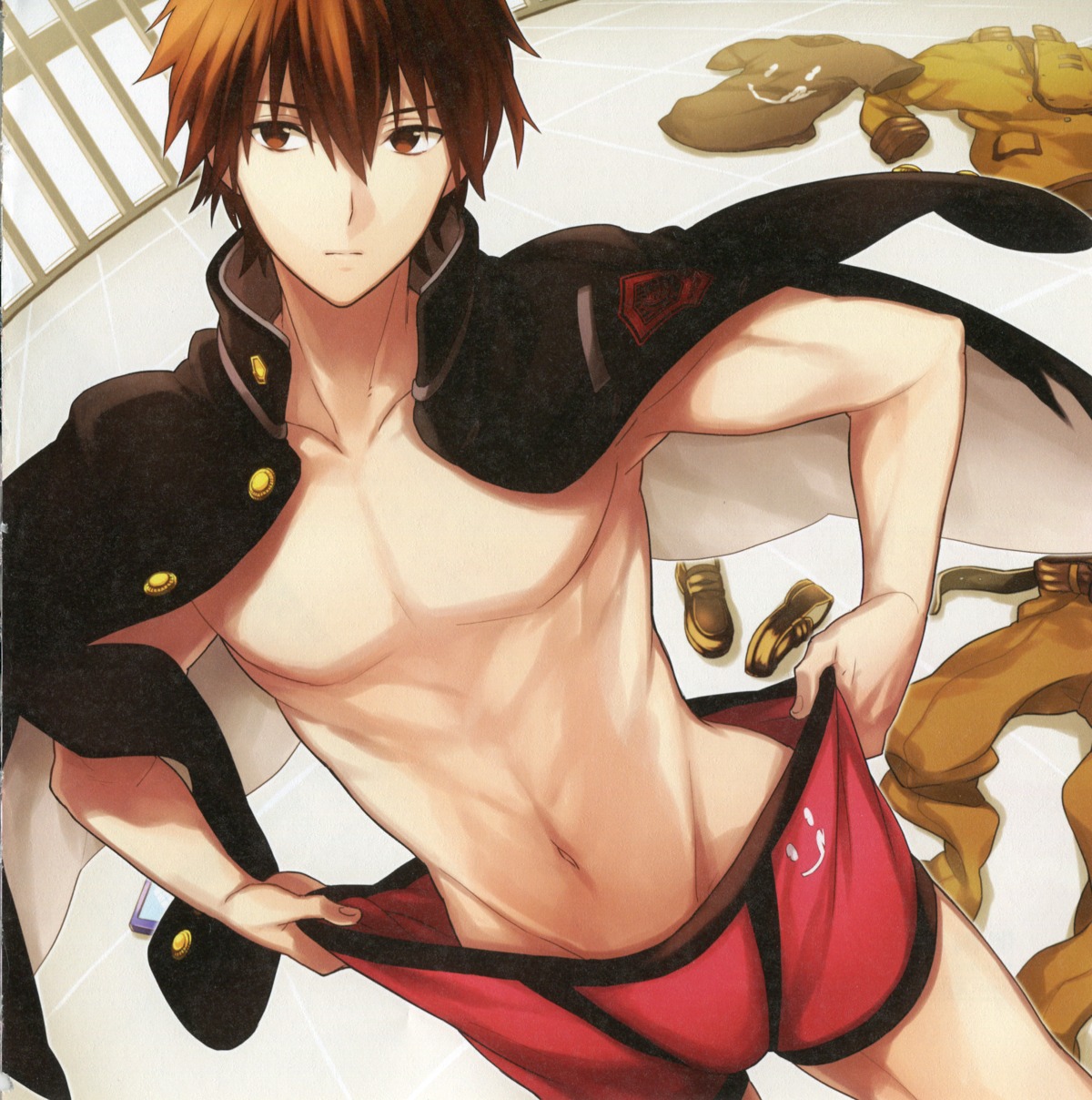 bleed_through fate/extra fate/extra_ccc fate/stay_night kishinami_hakuno male male_protagonist_(fate/extra) nakahara paper_texture type-moon undressing