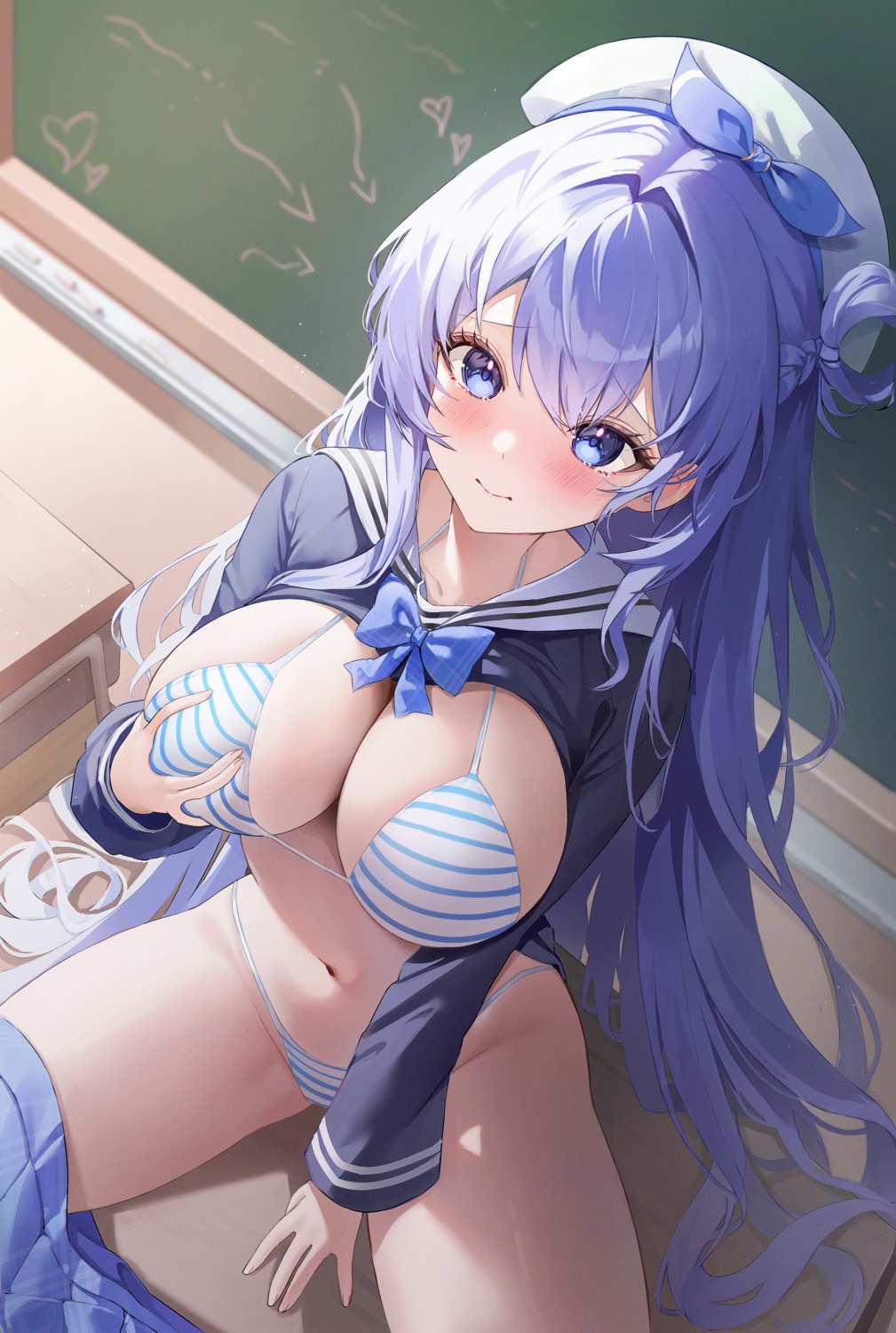 bikini breast_grab ryu_o seifuku shirt_lift swimsuits yuksi_(yuksi)