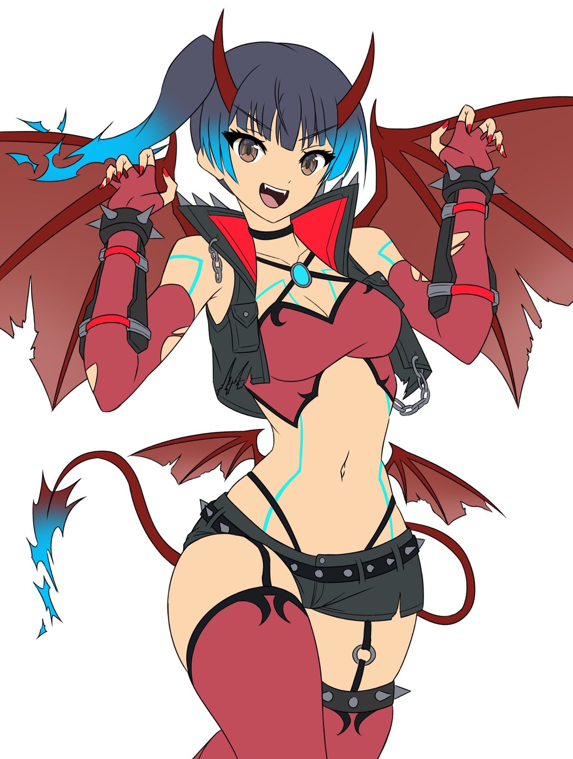 bike_shorts bikini_armor cleavage devil fgsketch halloween horns open_shirt sena_(xenoblade_3) stockings tail tattoo thighhighs wings xenoblade xenoblade_chronicles_3