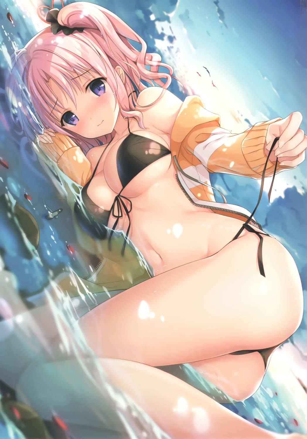 bikini izumi_kaori_(twinbox) open_shirt swimsuits twinbox twinbox_(circle) twinbox_school undressing wet