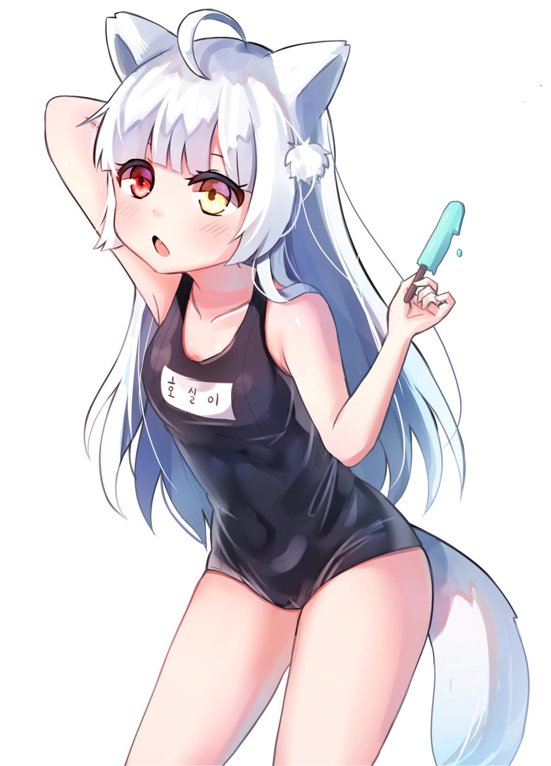 animal_ears cameltoe heterochromia kitsune kosobin loli school_swimsuit swimsuits tail