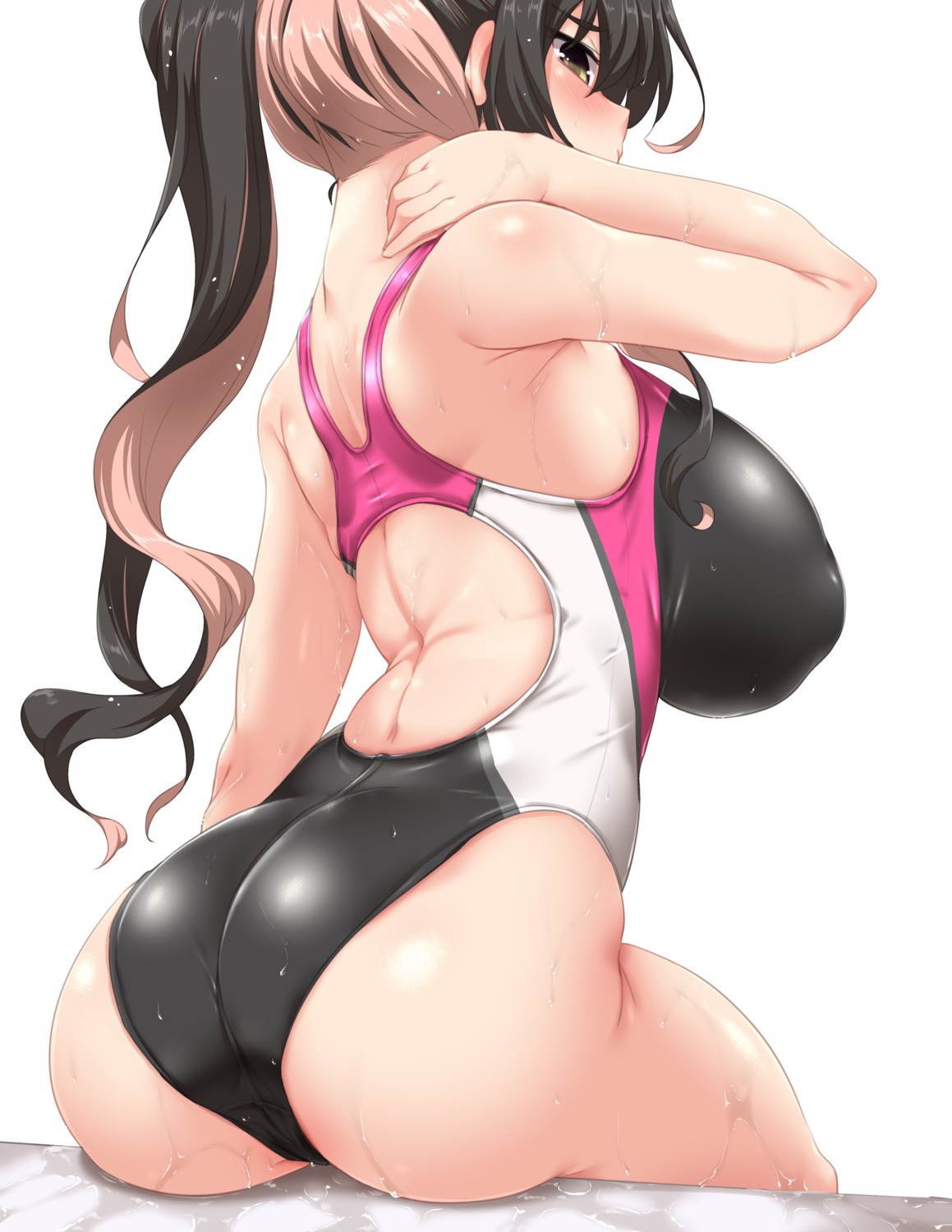 ass erect_nipples kantai_collection naganami_(kancolle) swimsuits wet yoshi_tama