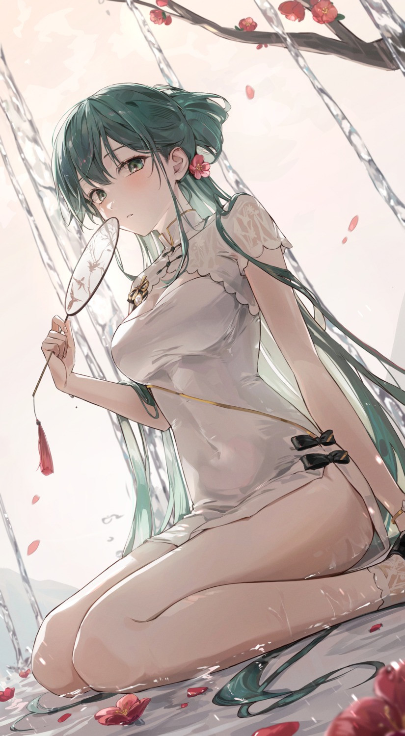 chinadress ekina_(1217) hatsune_miku vocaloid wet