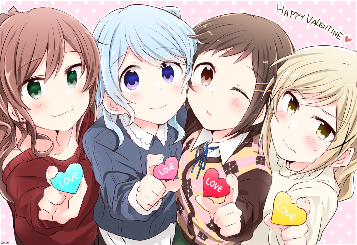 bang_dream! hazawa_tsugumi ichigaya_arisa imai_lisa matsubara_kanon sweater valentine yasaka_shuu