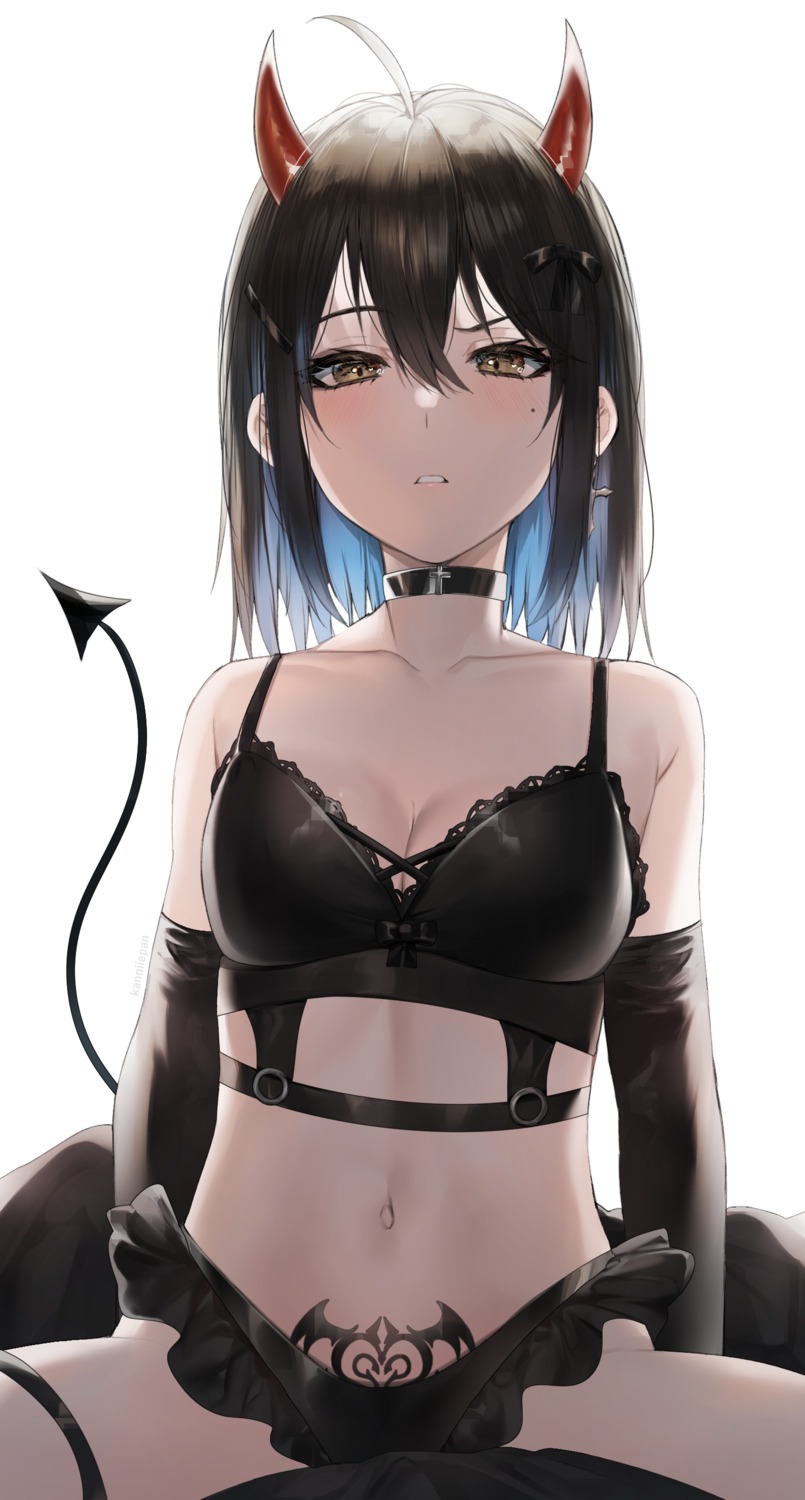 bra cleavage garter horns irene_(kanniiepan) kanniiepan pantsu tail tattoo