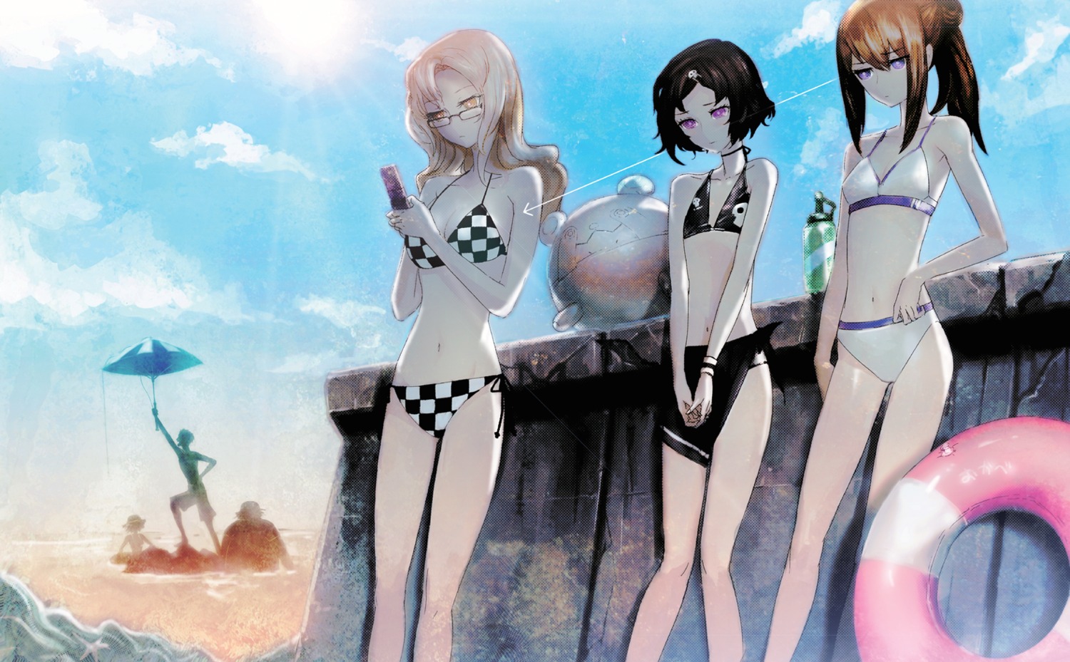 bikini cleavage huke kiryu_moeka makise_kurisu steins;gate swimsuits trap urushibara_luka