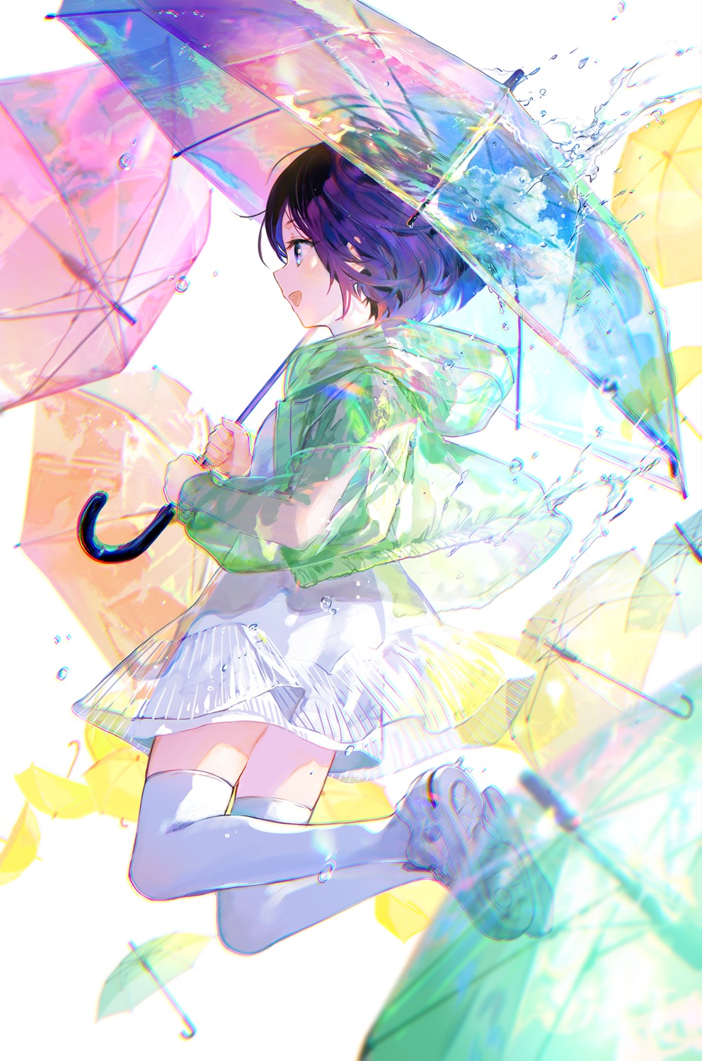 fuzichoko see_through thighhighs umbrella wet_clothes