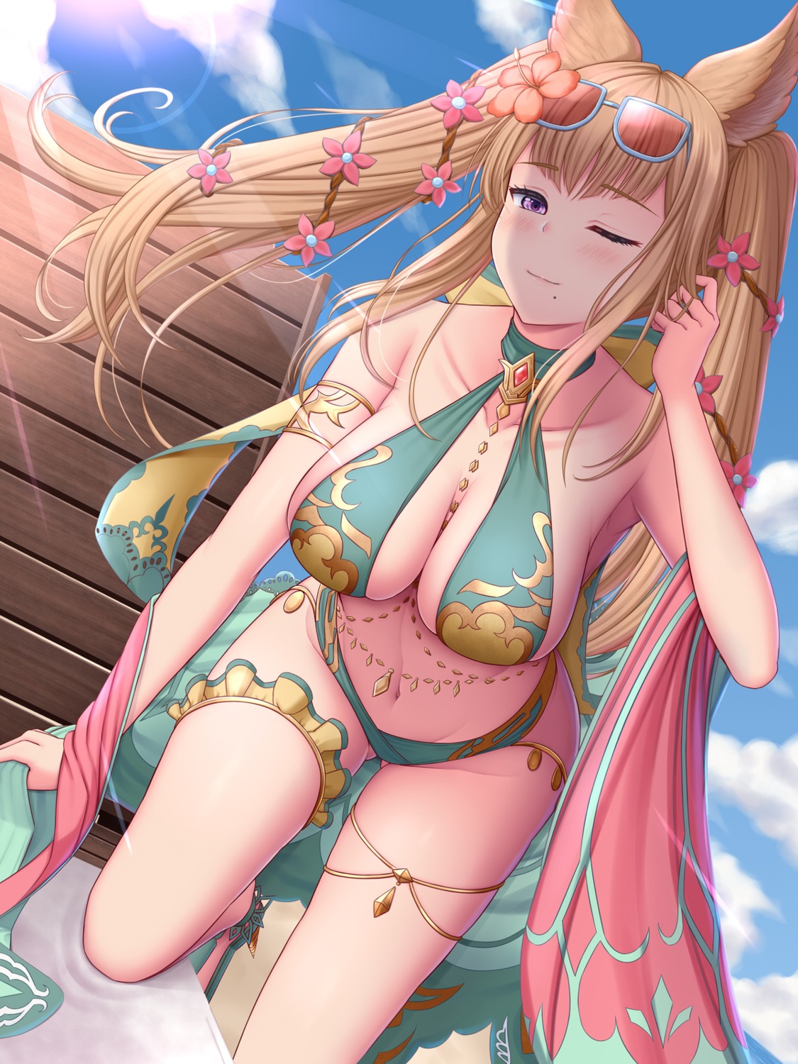 animal_ears bikini garter granblue_fantasy megane melopun metera_(granblue_fantasy) swimsuits