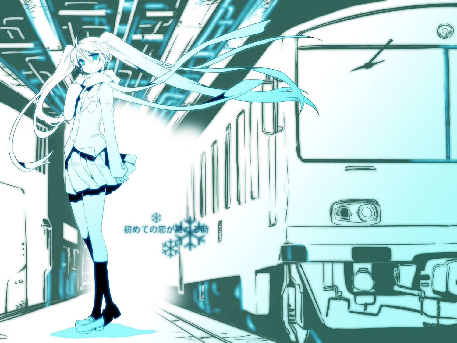 hajimete_no_koi_ga_owaru_toki_(vocaloid) hatsune_miku manle monochrome vocaloid wallpaper