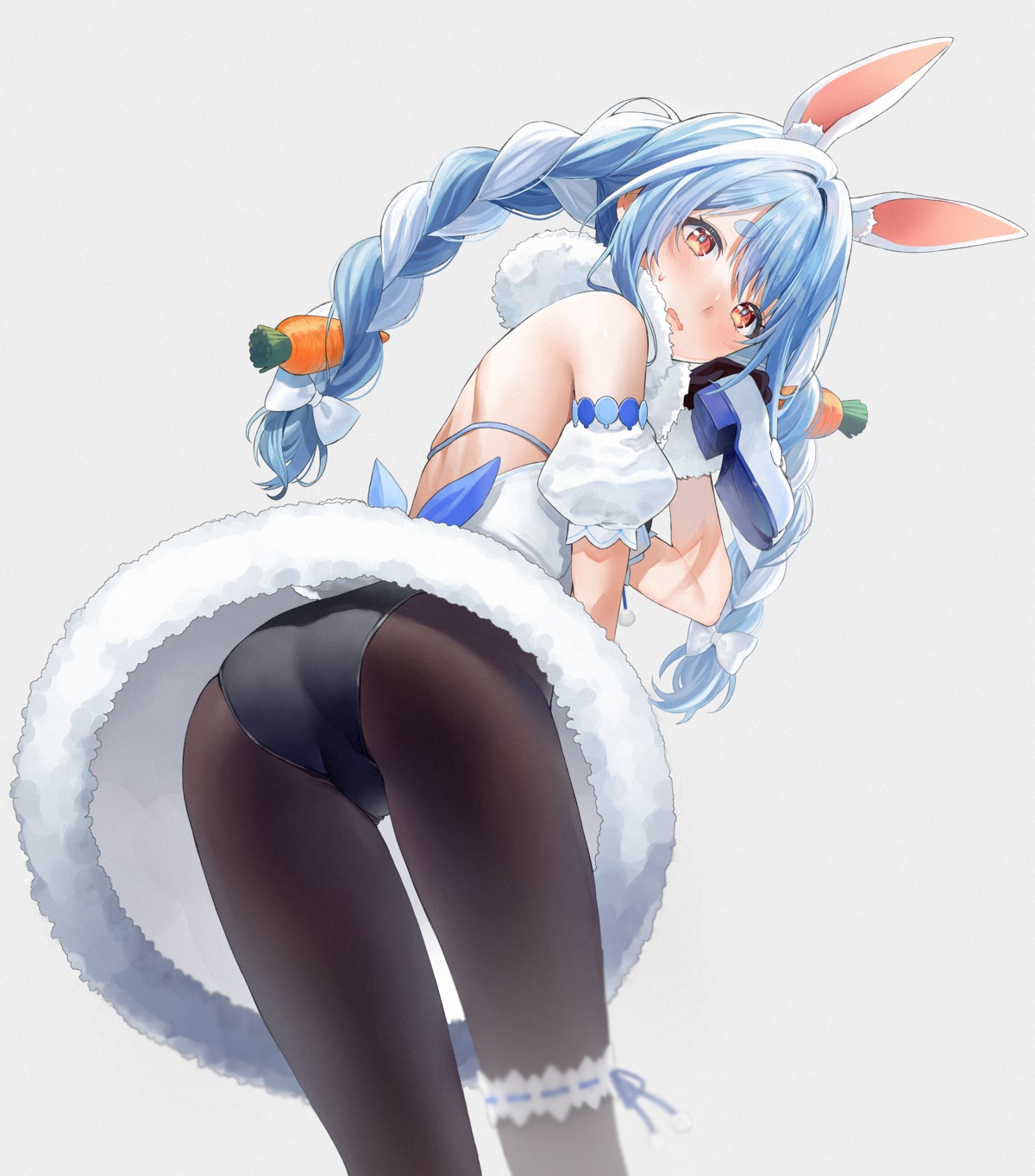 animal_ears ass bunny_ears bunny_girl dress garter hololive no_bra pantyhose sinomi tail usada_pekora