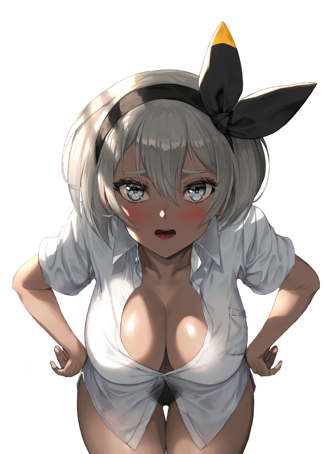 dress_shirt greem_bang no_bra open_shirt pantsu pokemon pokemon_swsh saitou_(pokemon) see_through