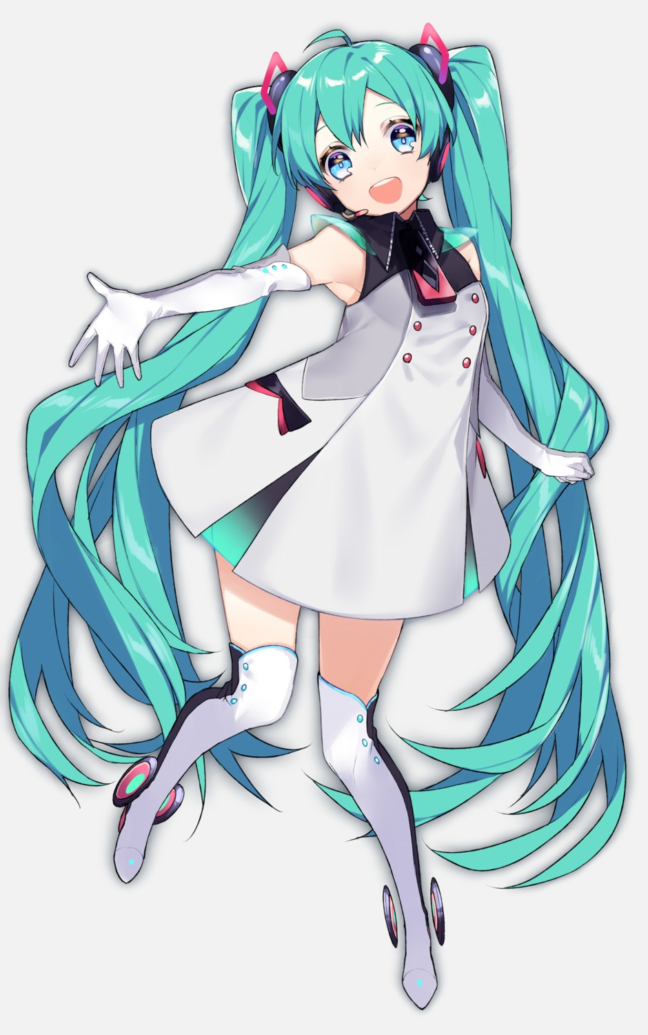 dress hatsune_miku headphones sogawa thighhighs vocaloid