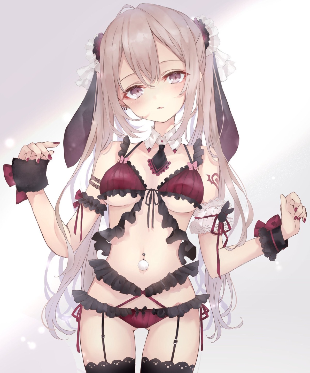 animal_ears bra bunny_ears fuyumino_yw3 pantsu stockings string_panties tattoo thighhighs underboob