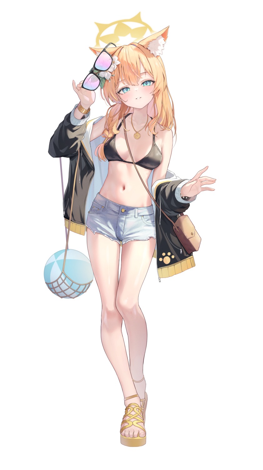 animal_ears bikini_top blue_archive chiu538 halo iochi_mari loli megane nekomimi open_shirt swimsuits