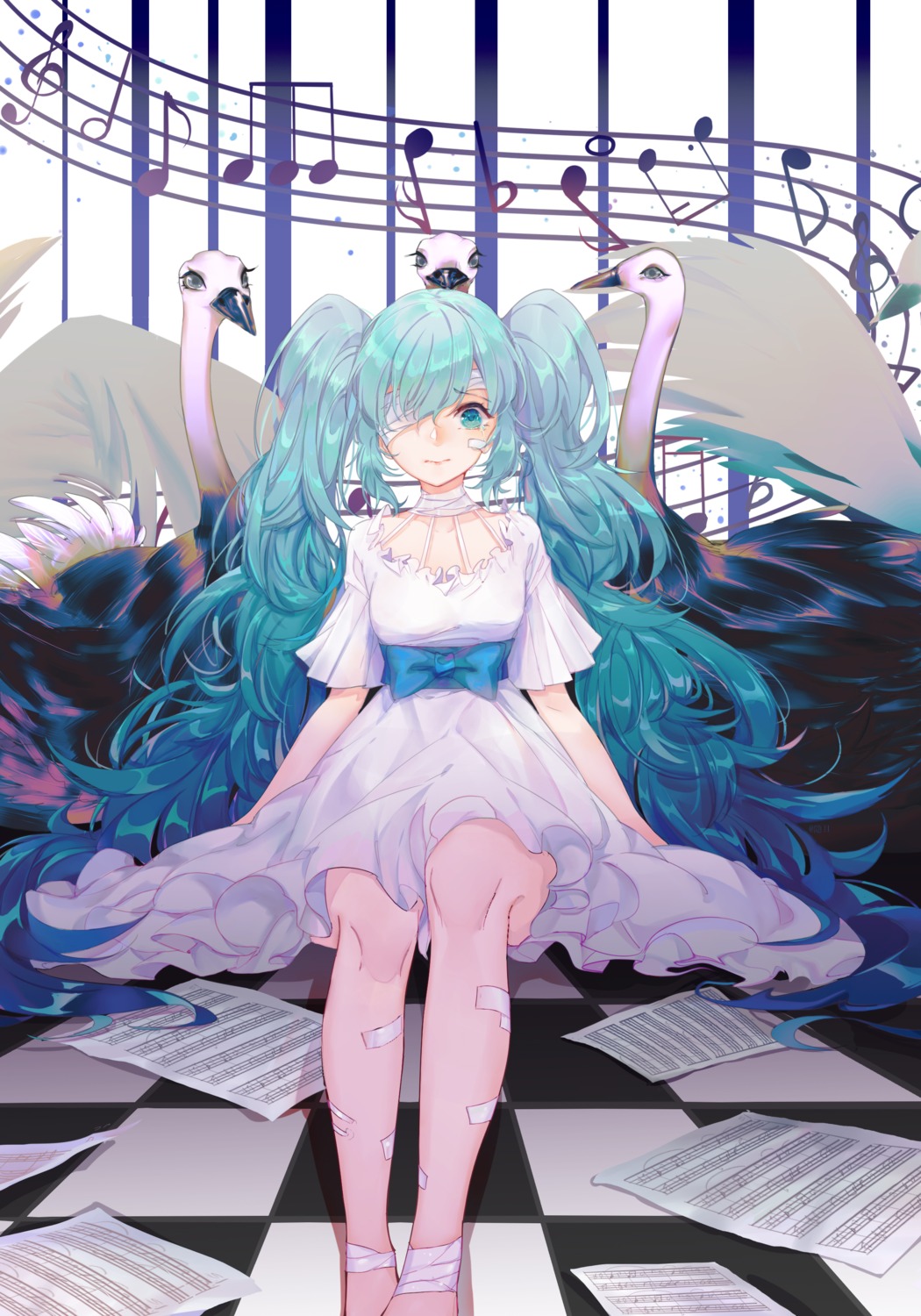 bandages dress eyepatch hatsune_miku vocaloid yin_mu