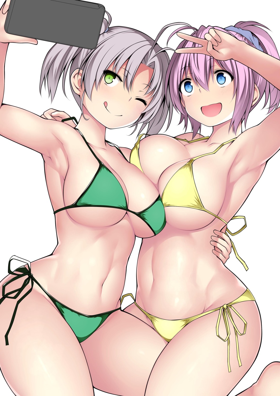 aoba_(kancolle) bikini kantai_collection kinugasa_(kancolle) kuromayu selfie swimsuits yuri