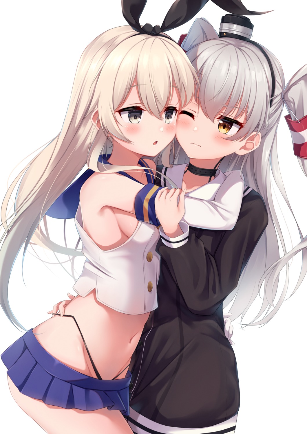 amatsukaze_(kancolle) kantai_collection miso_(misomiso_154) no_bra pantsu seifuku shimakaze_(kancolle) yuri