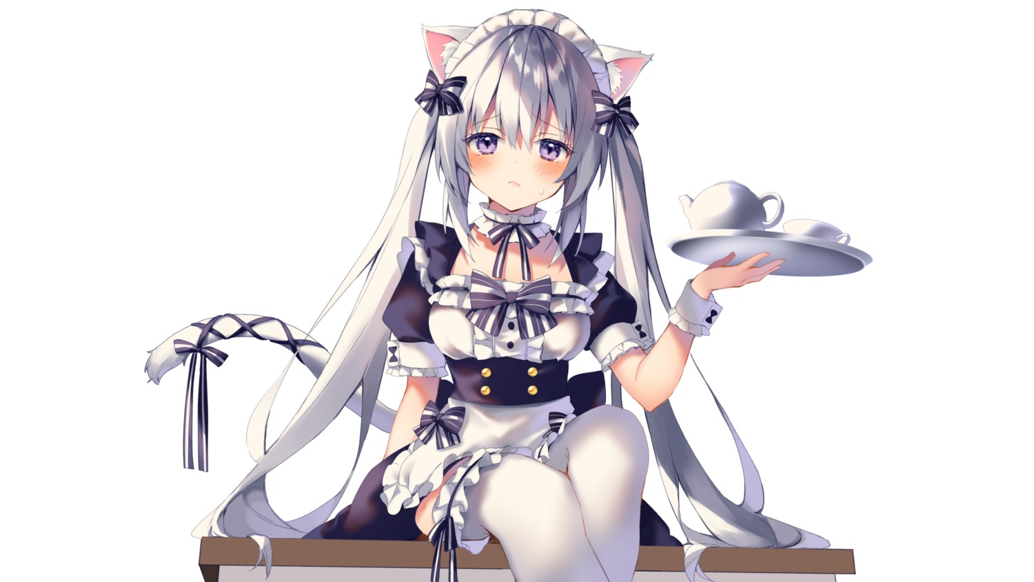 animal_ears kurogewagyuu maid nekomimi tail thighhighs