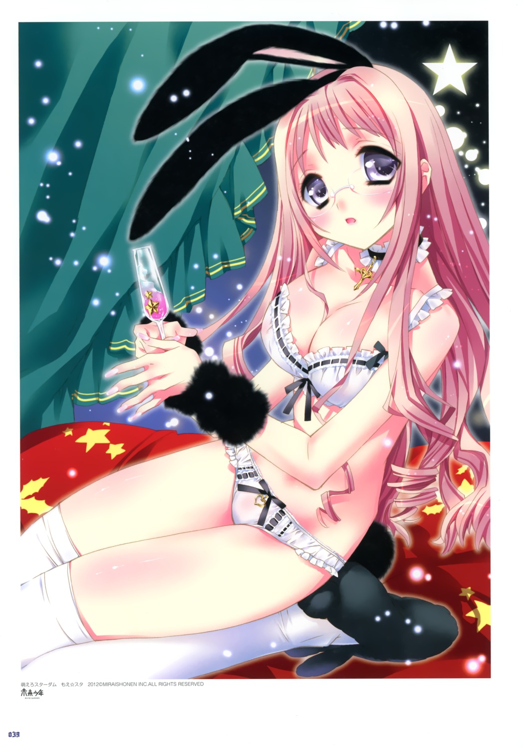 animal_ears bra bunny_ears cleavage kamiya_maneki megane pantsu thighhighs