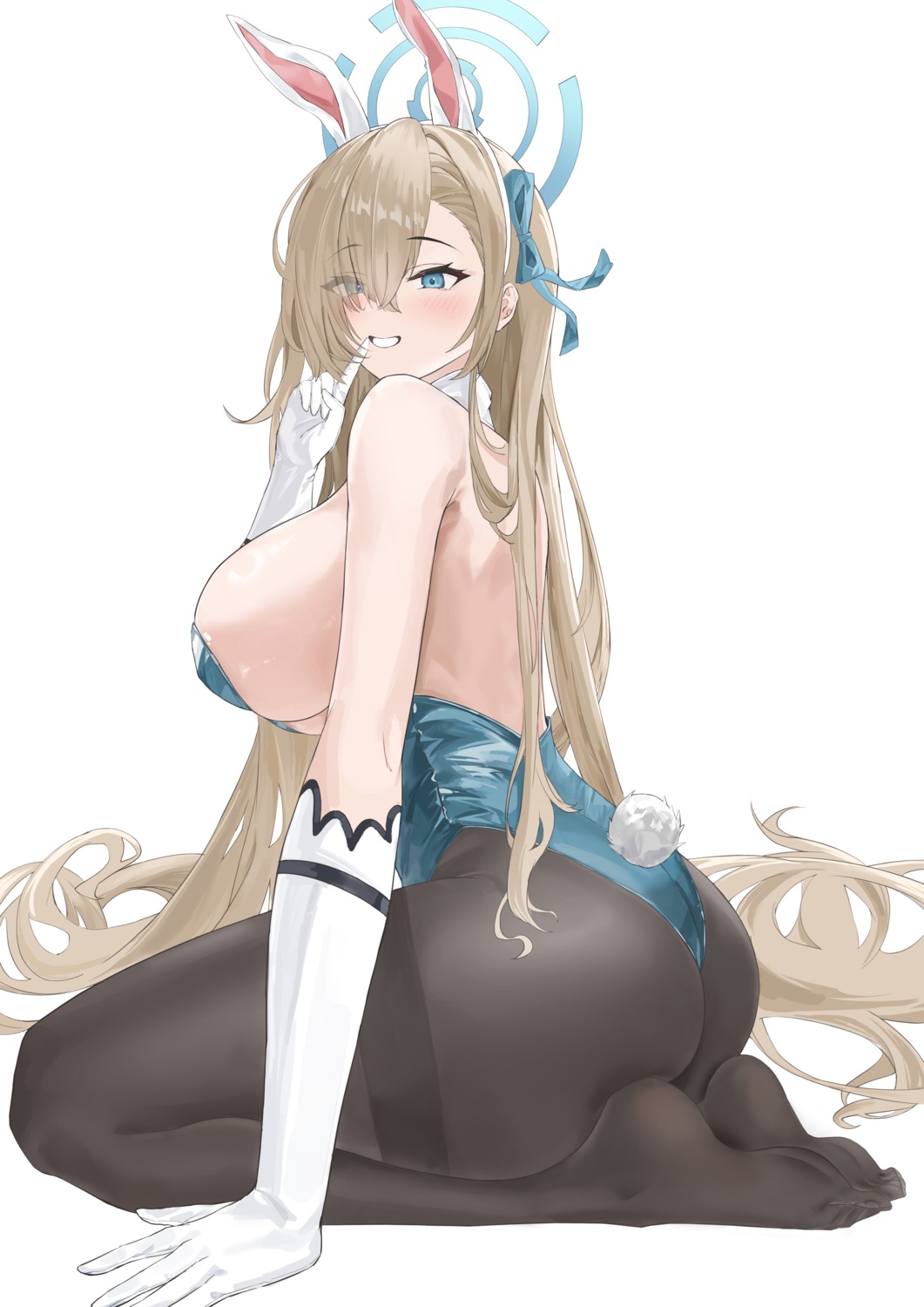 animal_ears ass blue_archive bunny_ears bunny_girl halo ichinose_asuna mianbei_gai_gai no_bra pantyhose tail