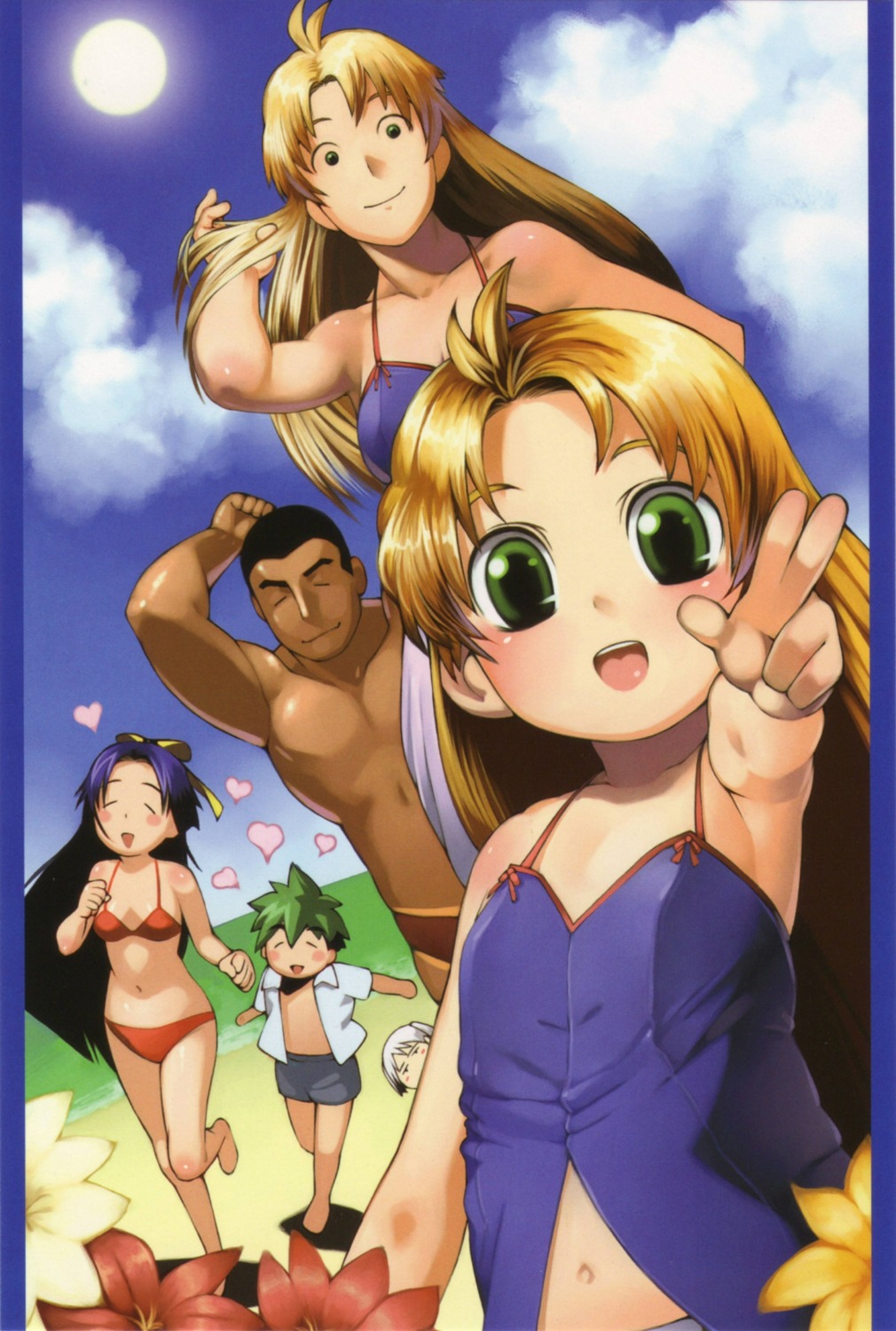 bikini chibi cropme emelenzia_beatrix_rudiger gin_no_maria mamoru_kun_ni_megami_no_shukufuku_wo open_shirt satou_toshiyuki swimsuits takasu_ayako yagi_kousuke yoshimura_mamoru