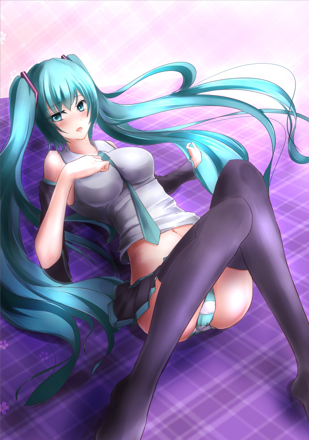 hatsune_miku muso_hu_ni pantsu shimapan thighhighs vocaloid