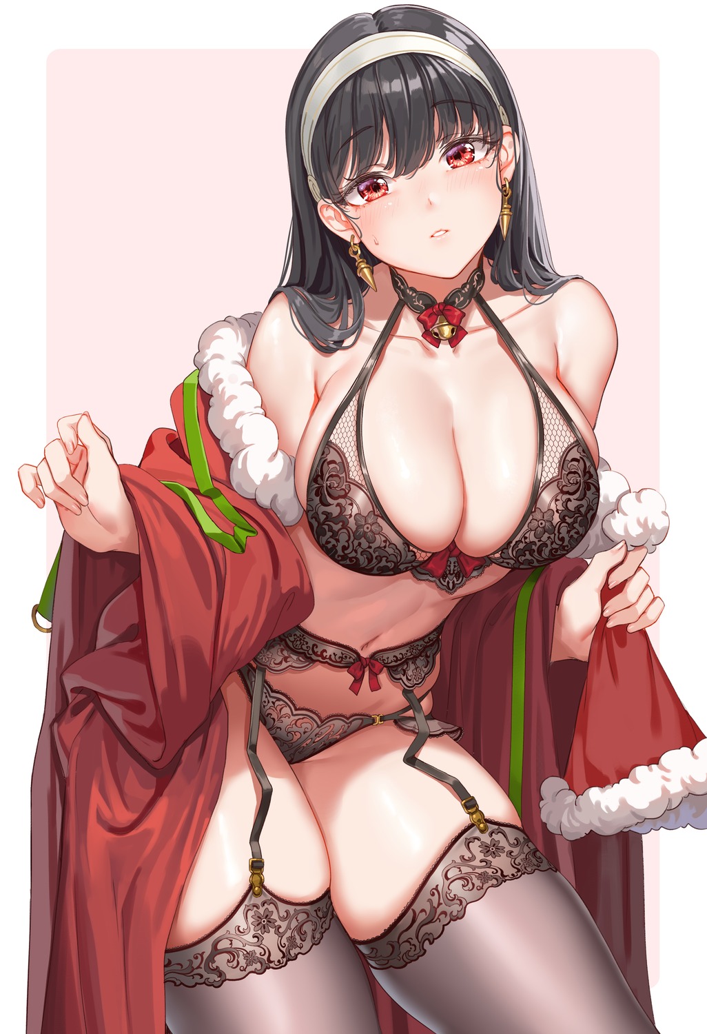 bra christmas fangxiang_cuoluan garter_belt open_shirt pantsu see_through spy_x_family stockings thighhighs yor_briar