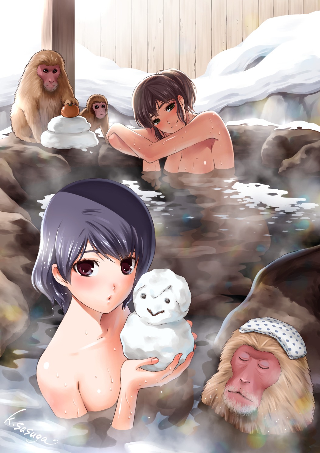 bathing domestic_na_kanojo naked onsen sasuga_kei tachibana_hina tachibana_rui wet