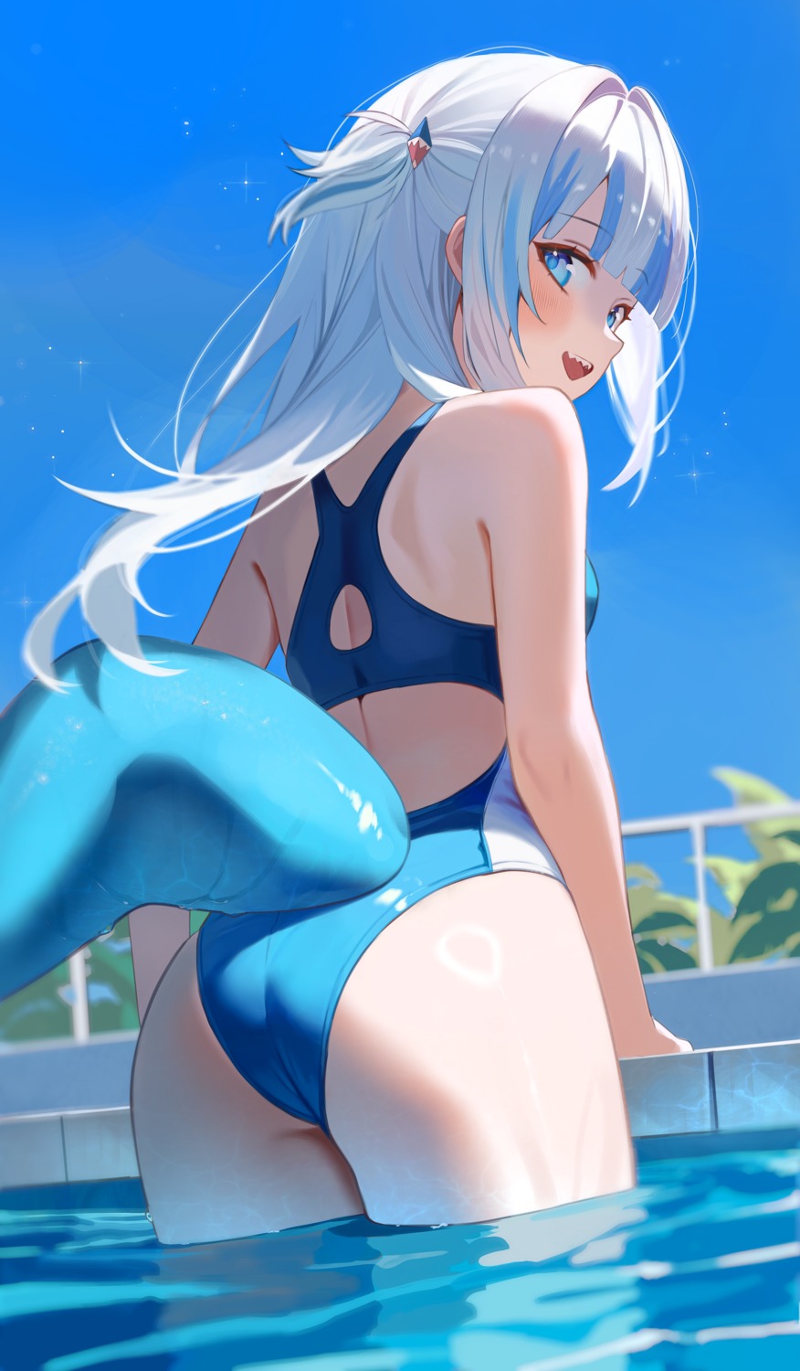 ass gawr_gura hololive hololive_english pantsu_shot swimsuits tail wet