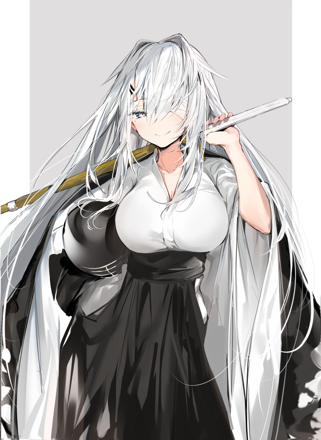 bandages cleavage japanese_clothes silver_(chenwen) sword