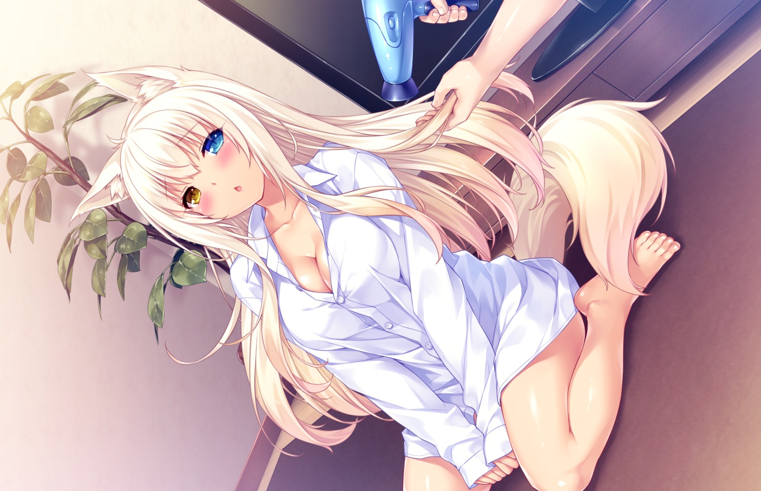 animal_ears cleavage coconut dress_shirt game_cg heterochromia neko_works nekopara sayori tail