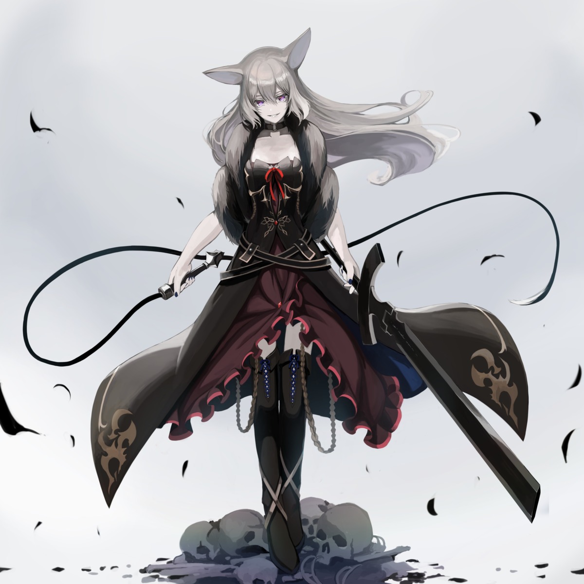 animal_ears dress mikisai sword thighhighs weapon