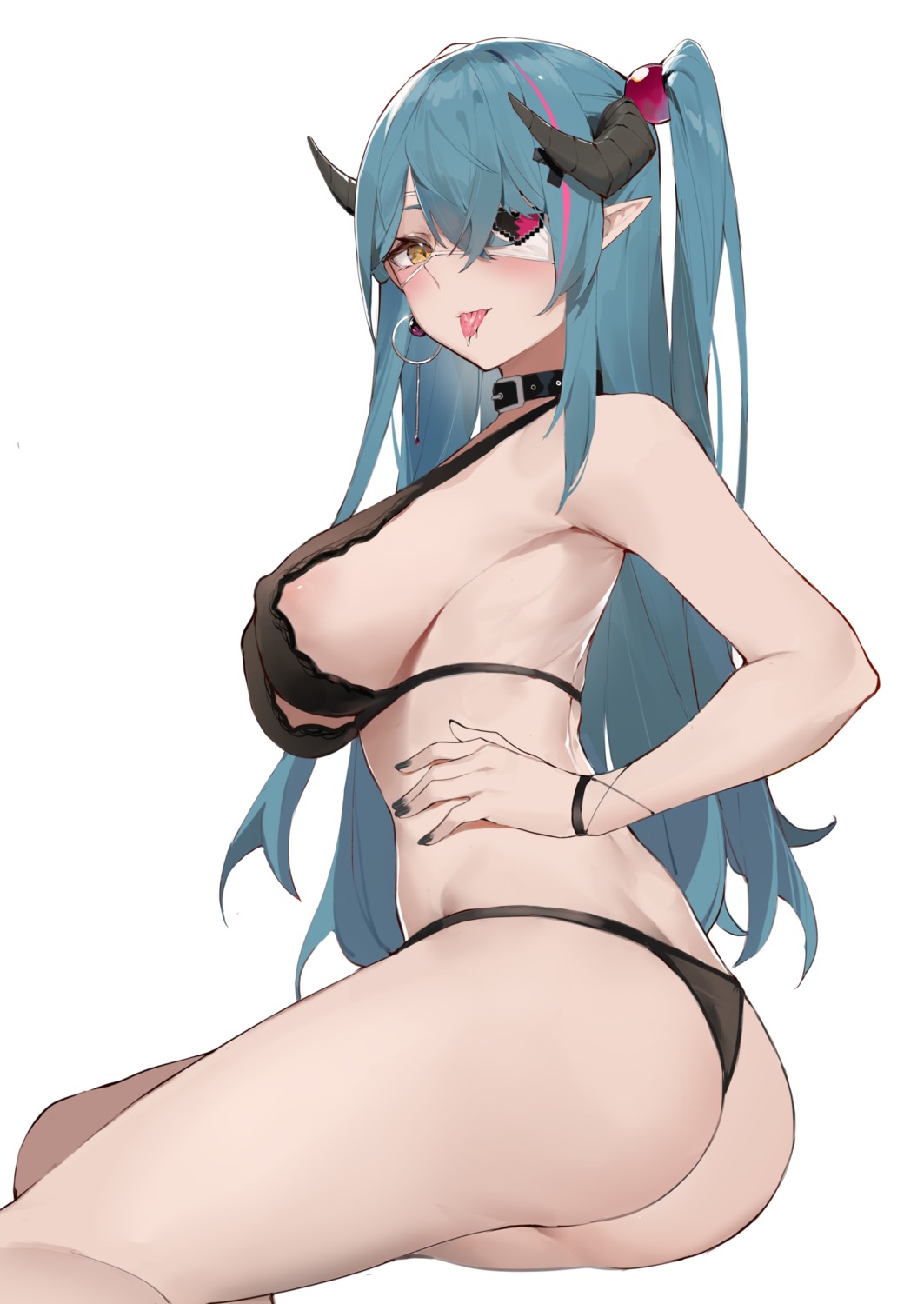 areola ass bra erect_nipples eyepatch horns pantsu pointy_ears sdustz thong