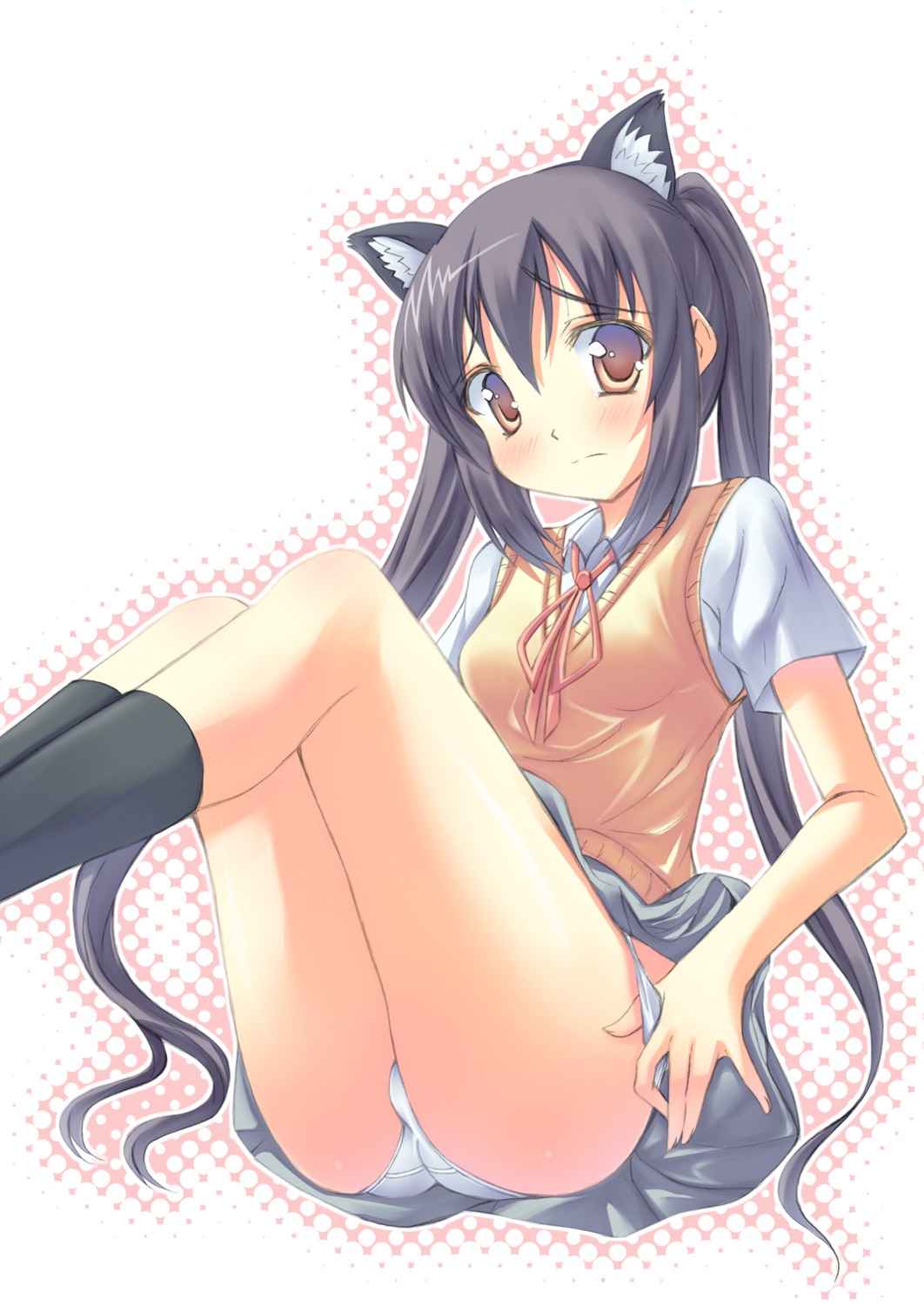 animal_ears k-on! momo_at_ten nakano_azusa nekomimi pantsu panty_pull seifuku