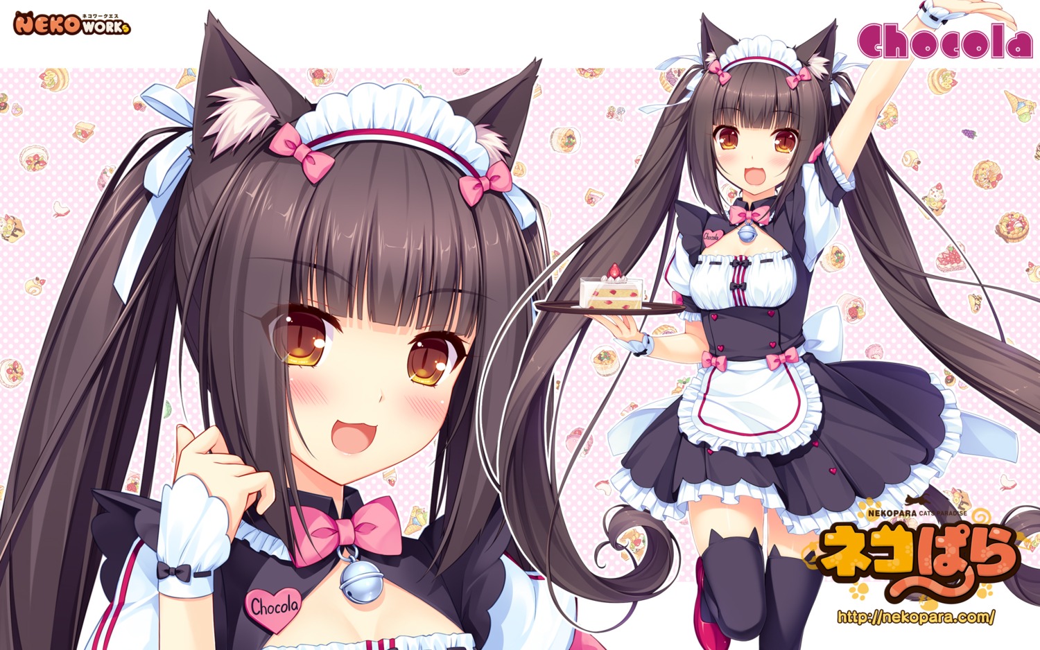 animal_ears chocola cleavage maid neko_works nekomimi nekopara sayori tail thighhighs wallpaper