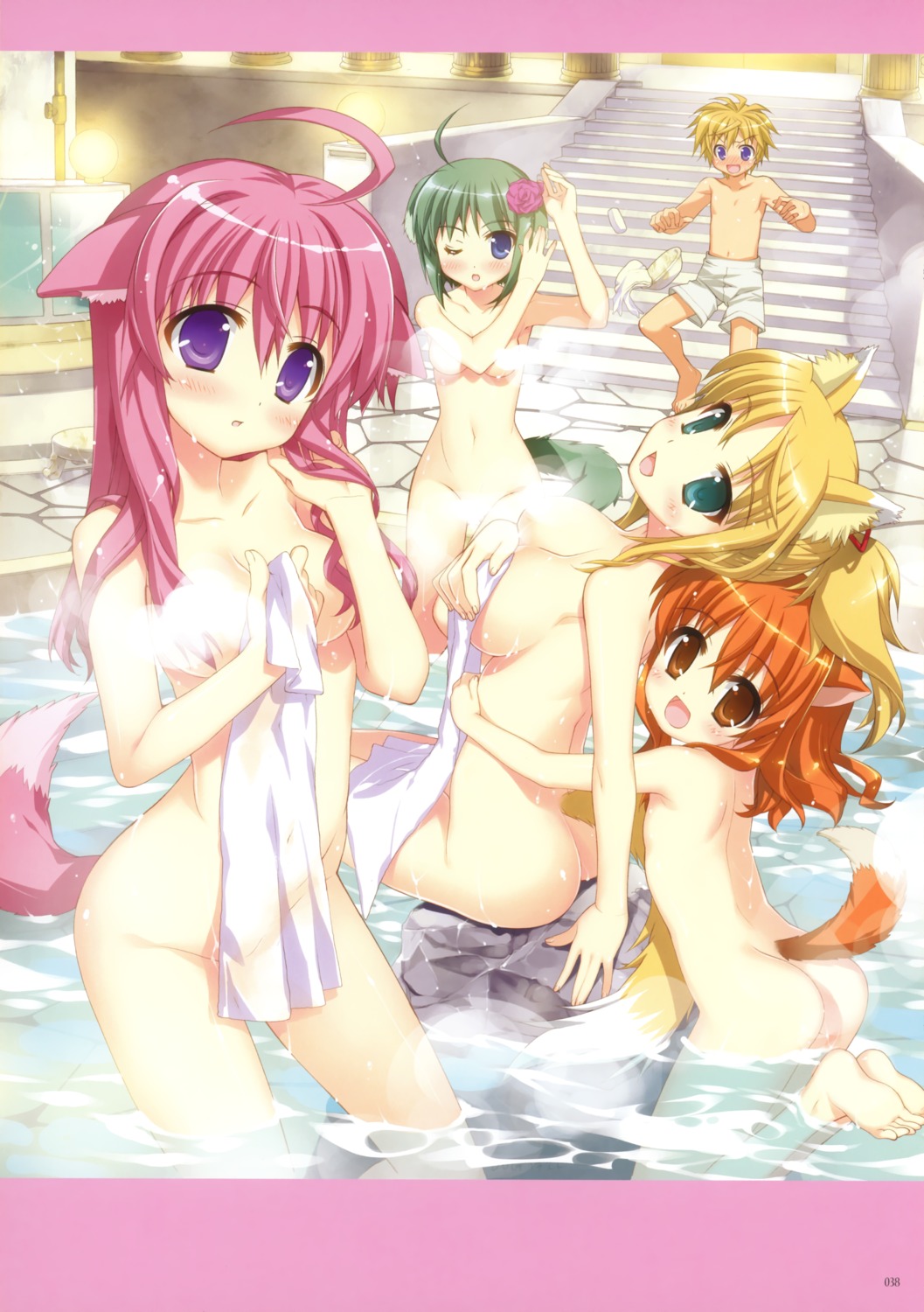 animal_ears ass bathing breast_hold dog_days eclair_martinozzi fujima_takuya inumimi kitsune loli millhiore_f_biscotti naked ricotta_elmar see_through shinku_izumi tail towel wet yukikaze_panettone