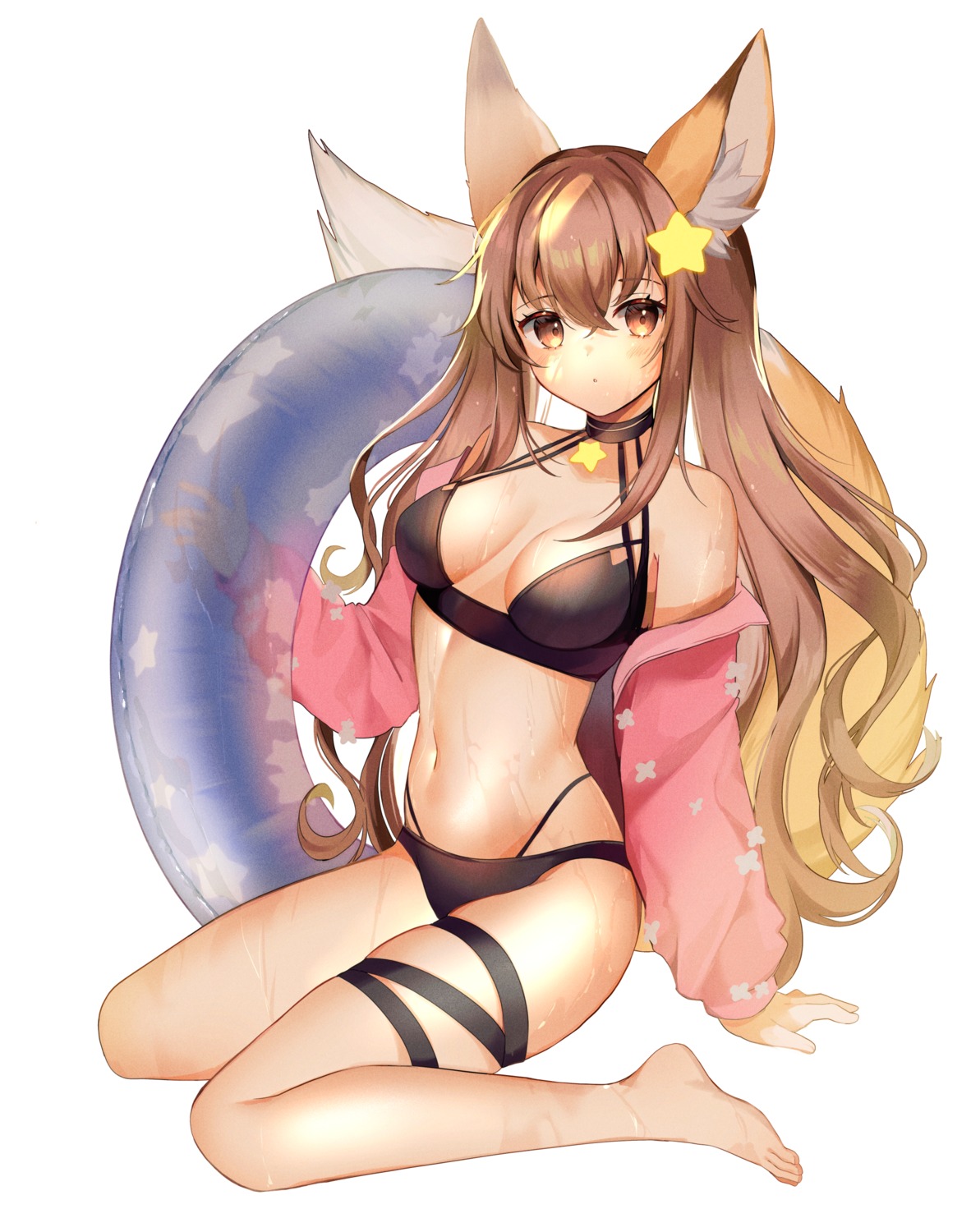 animal_ears bikini garter kitsune open_shirt swimsuits tail yuniiho