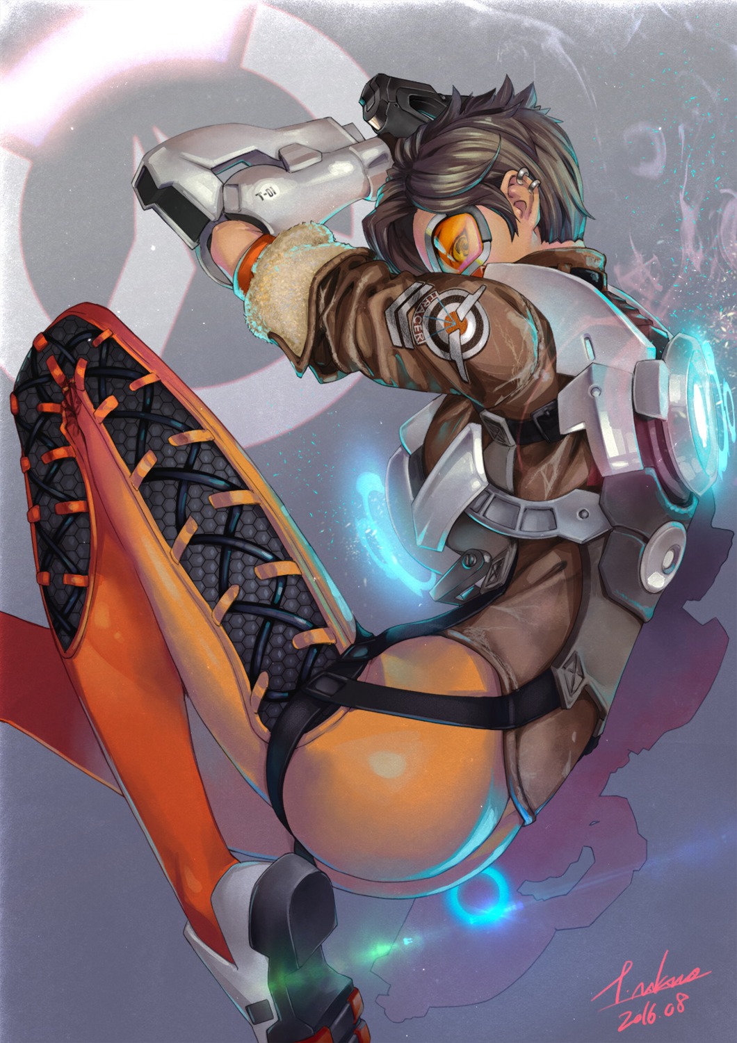 ass bodysuit gun nakano_tomokazu overwatch tracer