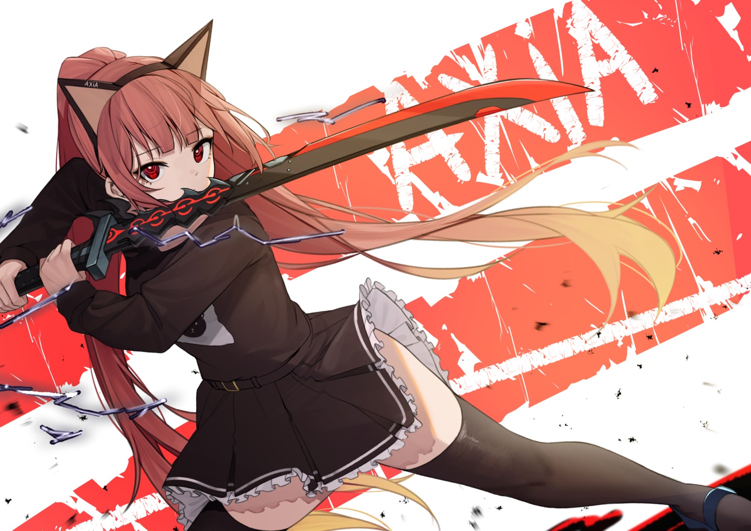 animal_ears kouki_(chancegak) nekomimi skirt_lift sword thighhighs