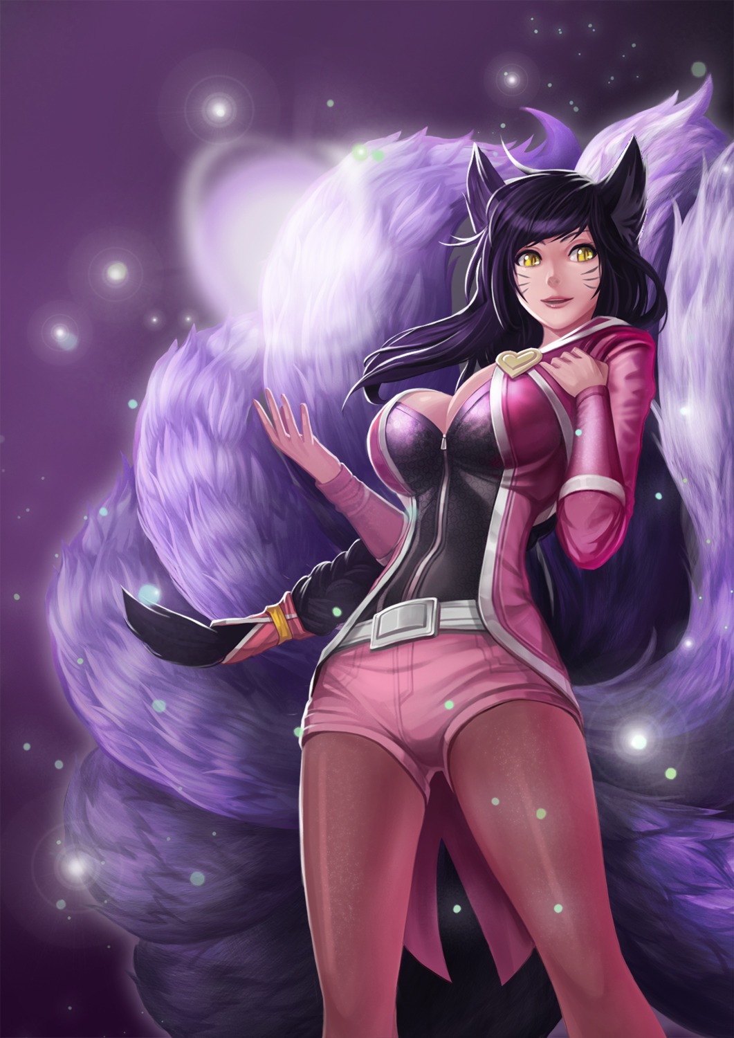 ahri animal_ears cleavage goomrrat kitsune league_of_legends pantyhose tail