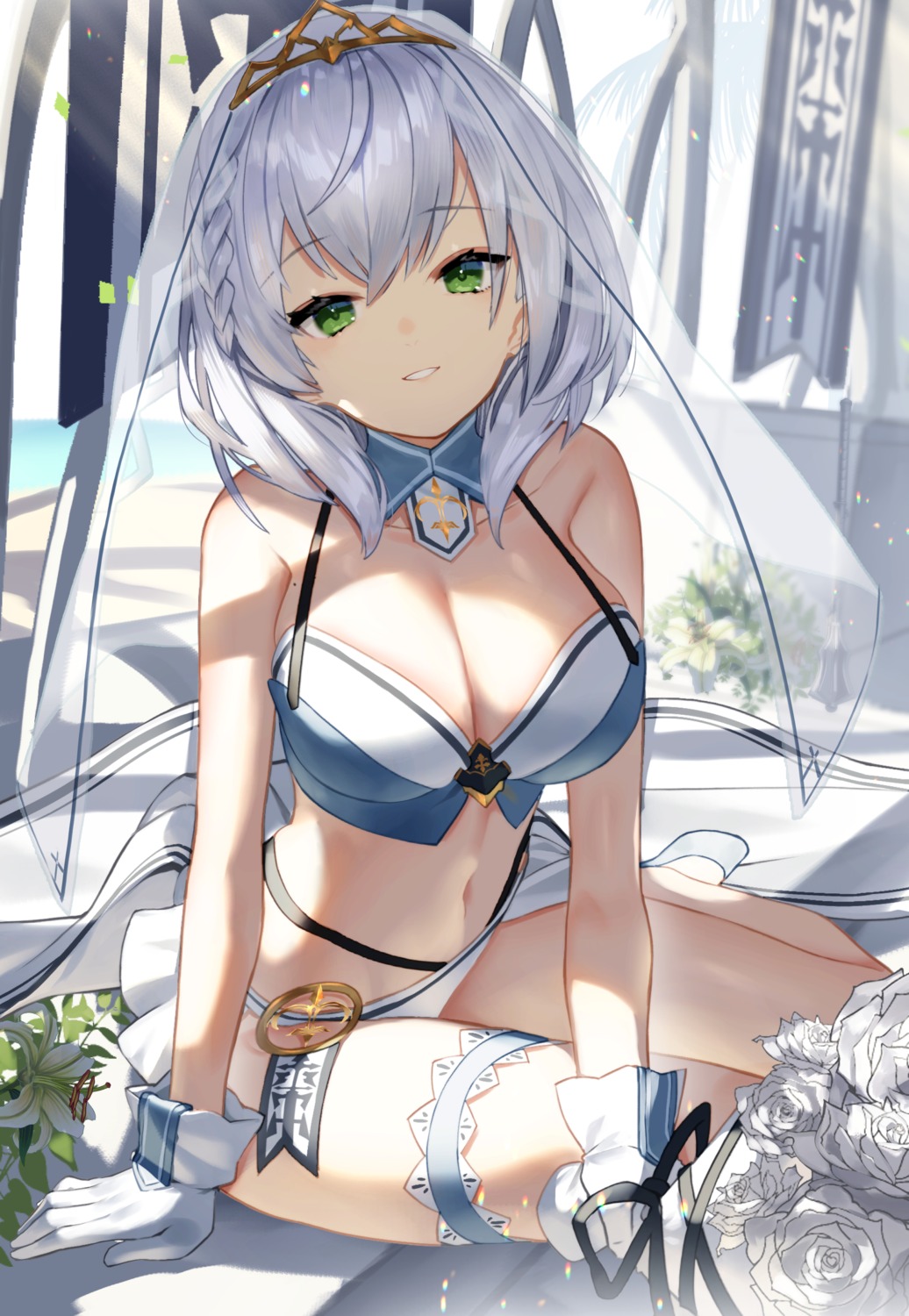 bra cleavage garter hololive pantsu scottie shirogane_noel