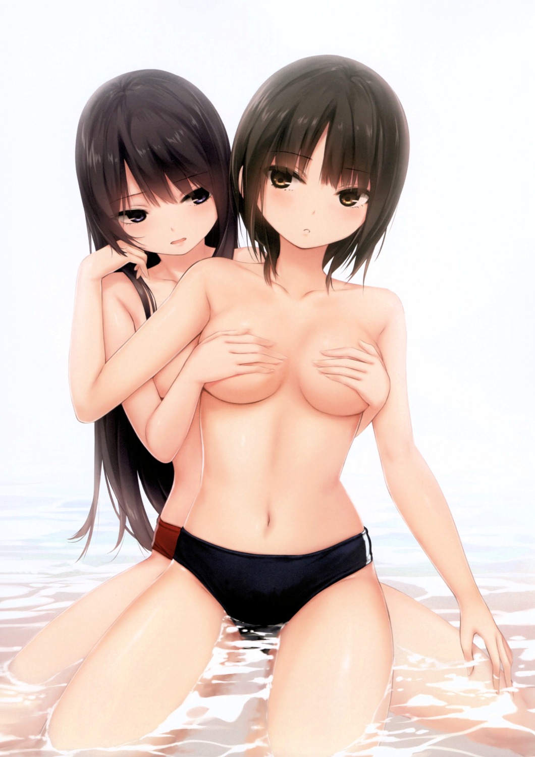 aoyama_sumika breast_hold buruma coffee-kizoku shiramine_rika topless wet yuri